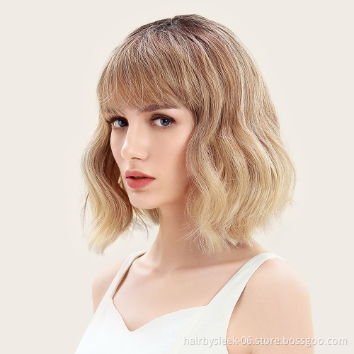 Soft synthetic hair wigs honey color wave high temperature curly wigs Full Quality 14 inch machine made hair wholesale wigs